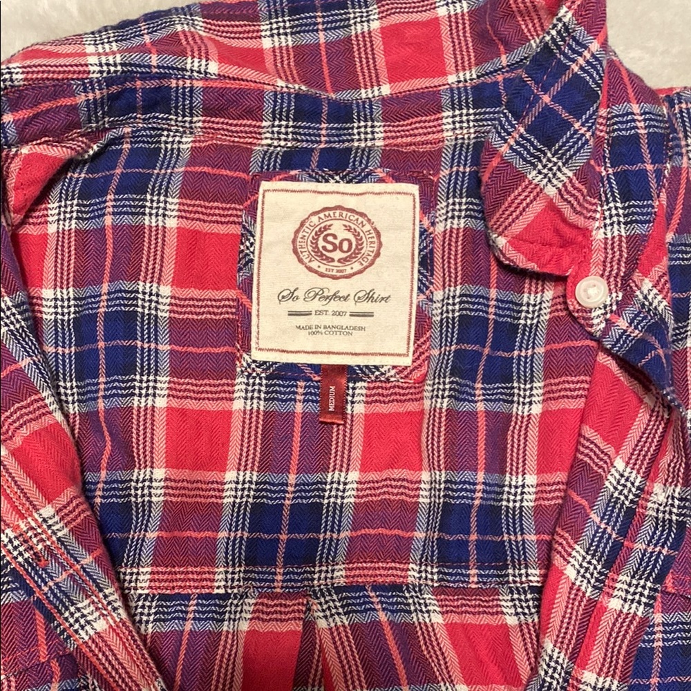 So Athletic American Heritage Red Pink and Blue Plaid Button-Up Shirt - Picture 3 of 6